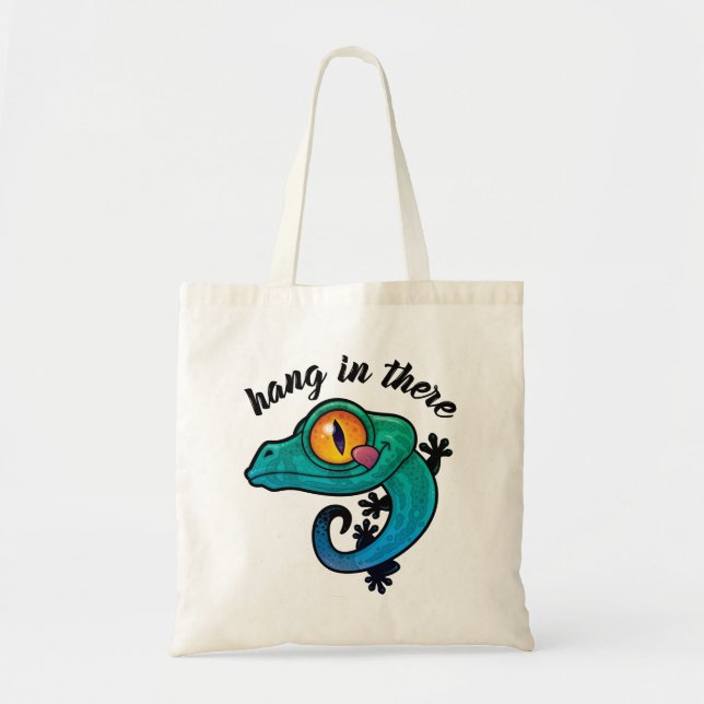 Hang In There Colourful Gecko Tote Bag (Front)
