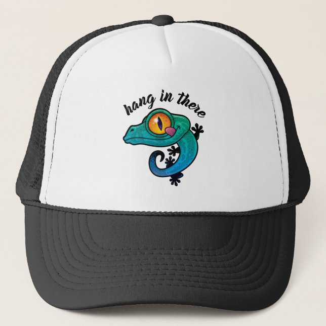 Hang In There Colourful Gecko Trucker Hat (Front)