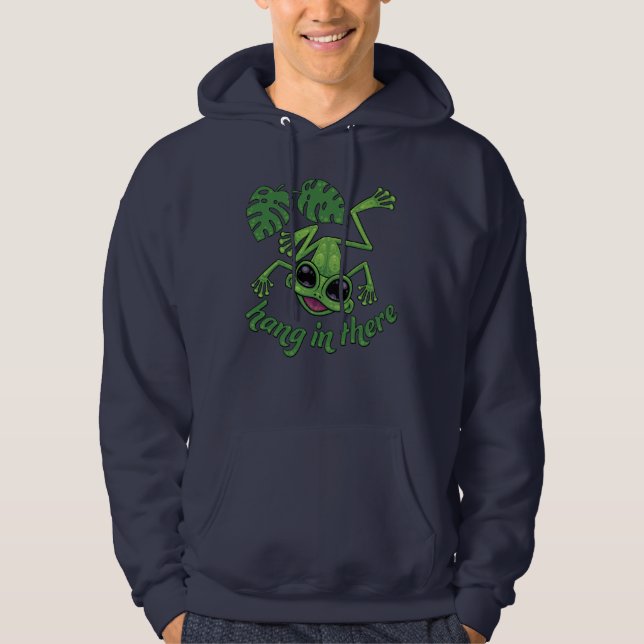 Hang In There Happy Green Tree Frog Hoodie (Front)