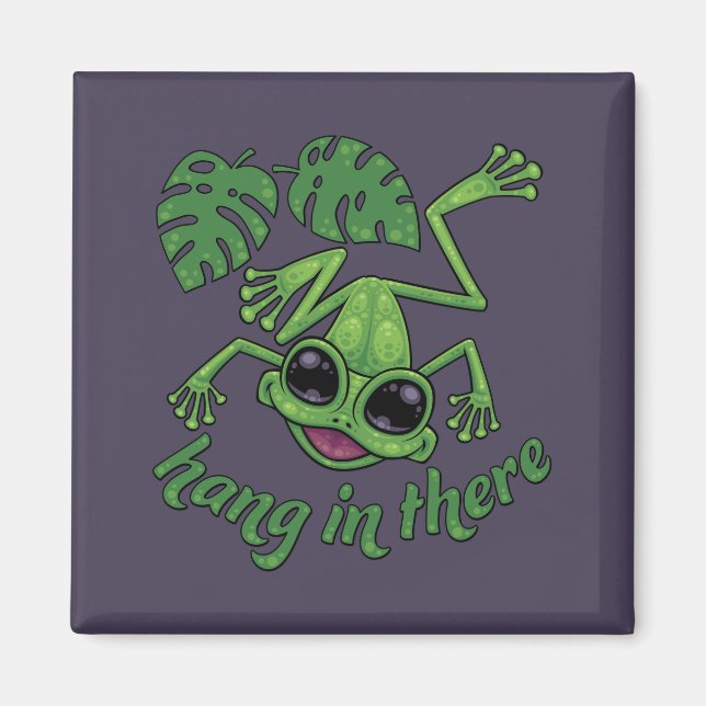 Hang In There Happy Green Tree Frog Magnet (Front)