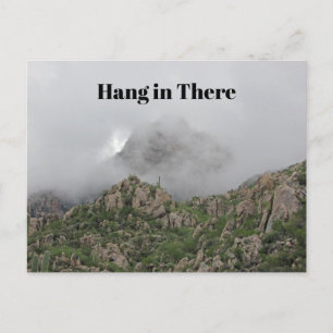 Hang in There Inspirational Mountain in Fog Photo Postcard