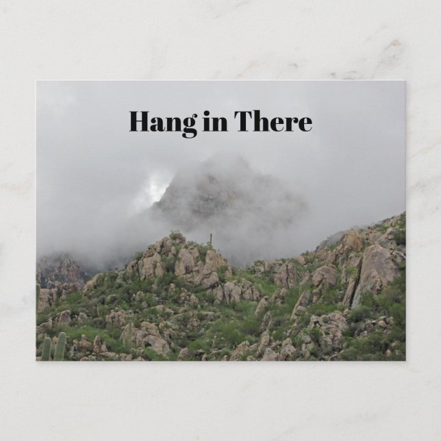 Hang in There Inspirational Mountain in Fog Photo Postcard (Front)