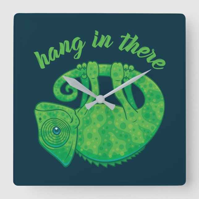 Hang In There Magical Chameleon Square Wall Clock (Front)
