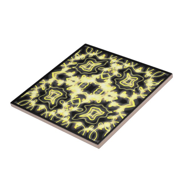 Hang In There Neon Glow Sign Black And Yellow  Ceramic Tile (Side)