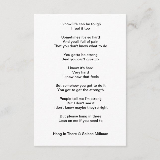 "Hang In There" Poem Enclosure Card (Front)