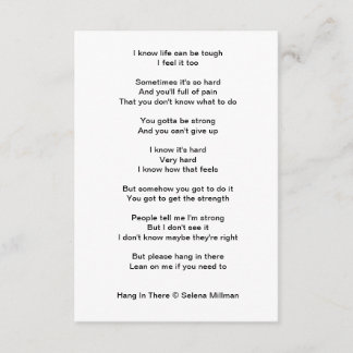 "Hang In There" Poem Enclosure Card