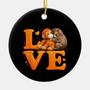 Hang in There Punch Monkey Cute Baby Macaque  Ceramic Ornament
