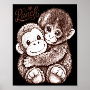 Hang in There Punch Monkey Cute Baby Macaque Plush Poster