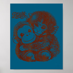 Hang in there punch monkey with plush orangutan Ha Poster