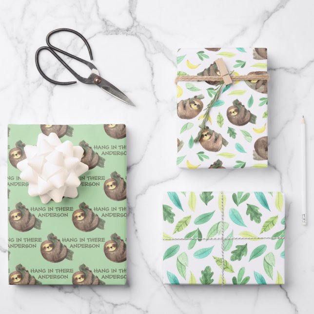 Hang In There Sloth Wrapping Paper Sheets (Front)