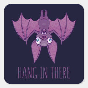 Hang In There Wacky Vampire Bat Square Sticker
