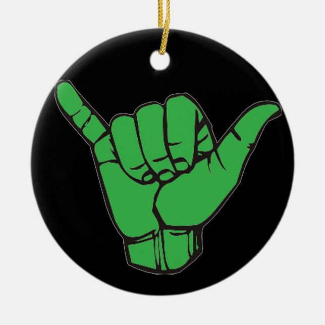 Hang Loose Green Ceramic Ornament (Front)