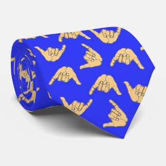 Hang Loose Shaka Hawaiian themed tie in dark blue
