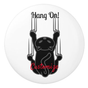 Hang On Black Cat Thunder_Cove Ceramic Knob