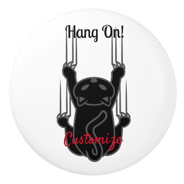 Hang On Black Cat Thunder_Cove  Ceramic Knob (Front)