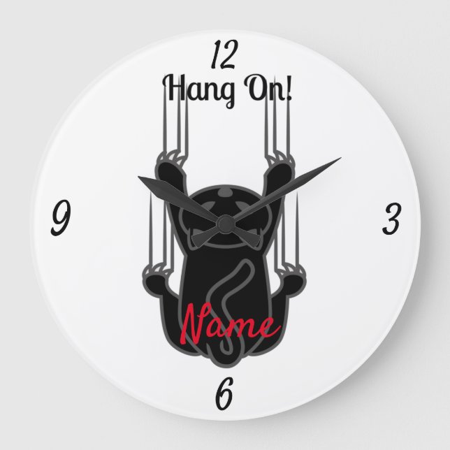 Hang On Black Cat Thunder_Cove Large Clock (Front)