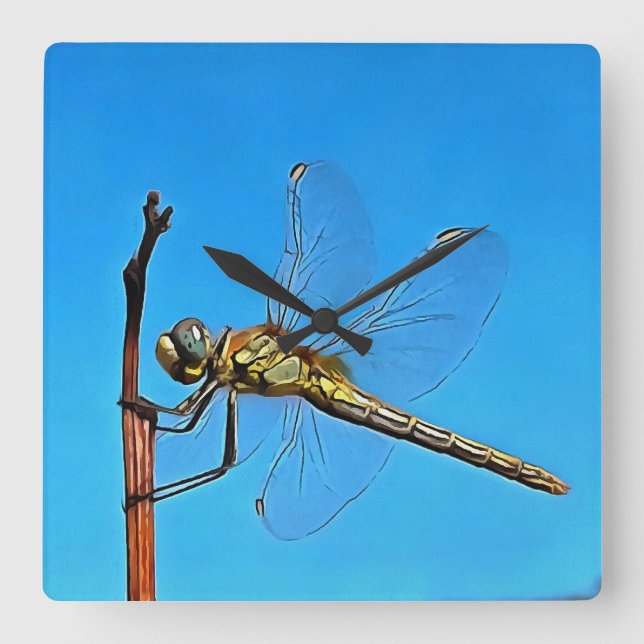 Hang On In There Artistic Dragonfly Square Wall Clock (Front)
