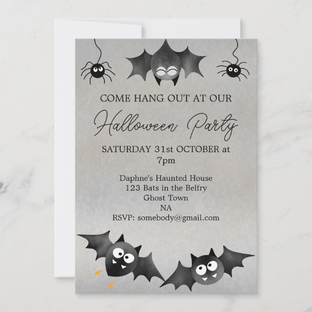 Hang out with the Bats Halloween Party Invitation (Front)