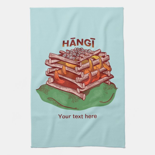 Hangi Maori Cooking Food Kai Tea Towel (Vertical)