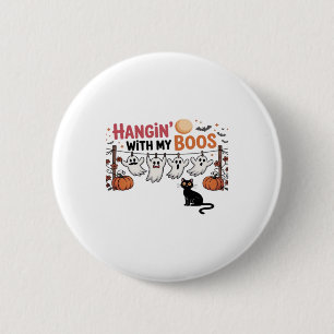 Hangin With My Boos Ghost Holding Black Cat Funny 6 Cm Round Badge