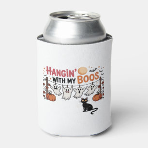 Hangin With My Boos Ghost Holding Black Cat Funny Can Cooler