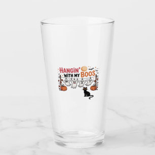 Hangin With My Boos Ghost Holding Black Cat Funny Glass