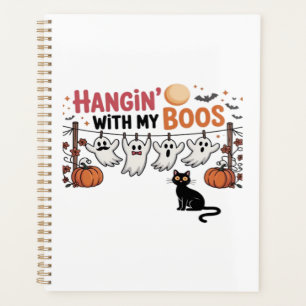 Hangin With My Boos Ghost Holding Black Cat Funny Planner