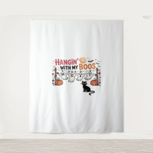 Hangin With My Boos Ghost Holding Black Cat Funny Tapestry