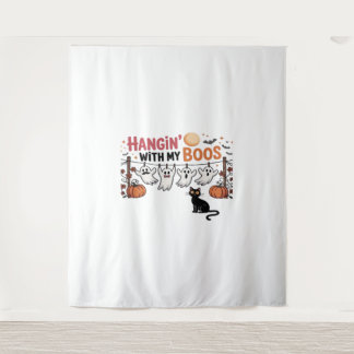 Hangin With My Boos Ghost Holding Black Cat Funny  Tapestry