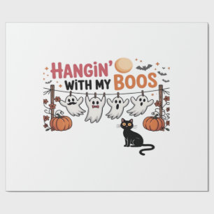 Hangin With My Boos Ghost Holding Black Cat Funny Wrapping Paper