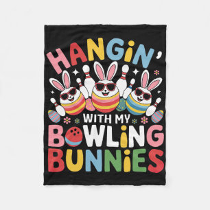 Hangin' With My Bowling Bunnies Three Cute Bunny E Fleece Blanket