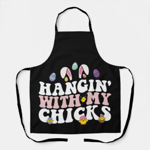 Hangin' With My Chicks Easter Bunny Groovy Retro Apron