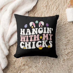 Hangin' With My Chicks Easter Bunny Groovy Retro Cushion