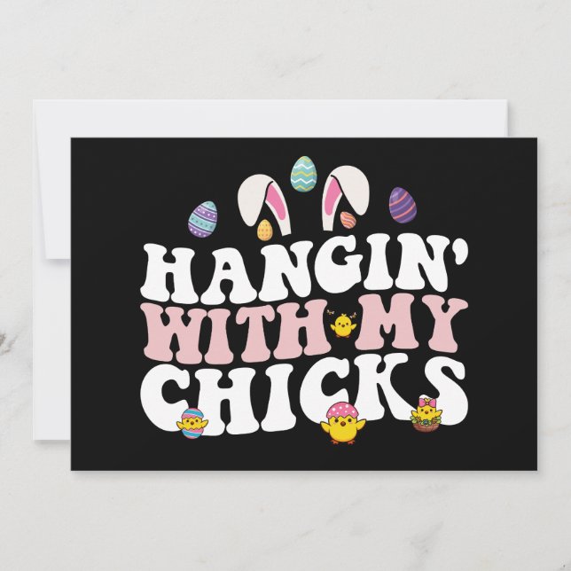 Hangin' With My Chicks Easter Bunny Groovy Retro Invitation (Front)