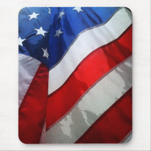 Hanging American Flag Watercolor Mouse Pad