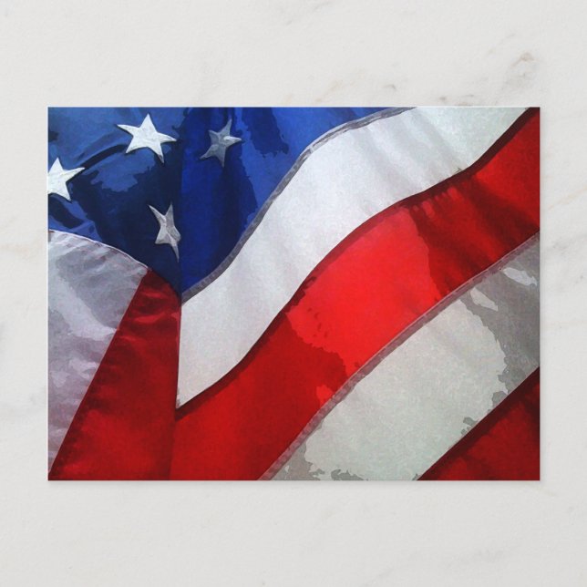 Hanging American Flag Watercolor Postcard (Front)