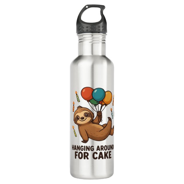 Hanging Around For Cake Birthday Balloon Sloth , C 710 Ml Water Bottle (Front)