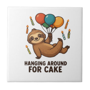 Hanging Around For Cake Birthday Balloon Sloth , C Ceramic Tile