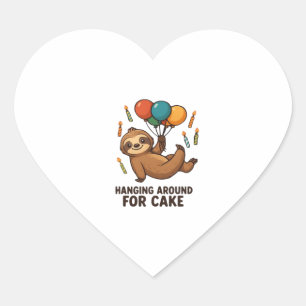 Hanging Around For Cake Birthday Balloon Sloth , C Heart Sticker