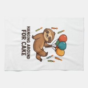 Hanging Around For Cake Birthday Balloon Sloth , C Tea Towel