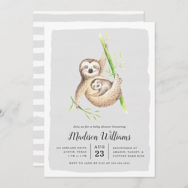 Hanging Around | Sloth Baby Shower Invitations (Front/Back)