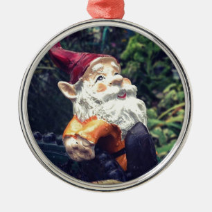Hanging Around with the gnome in the garden. Metal Ornament