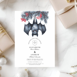 Hanging Bat Gothic Winter Wedding Invitation
