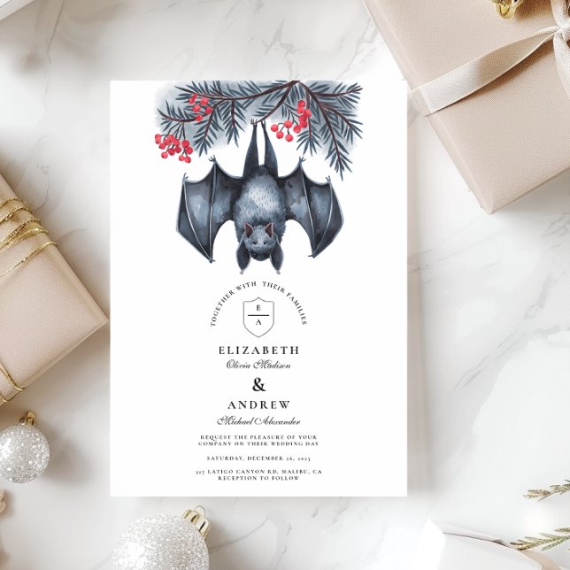 Hanging Bat Gothic Winter Wedding Invitation (Creator Uploaded)