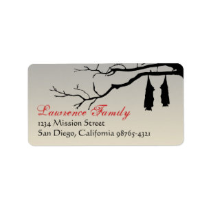 Hanging bats bare branches decay Halloween address Label