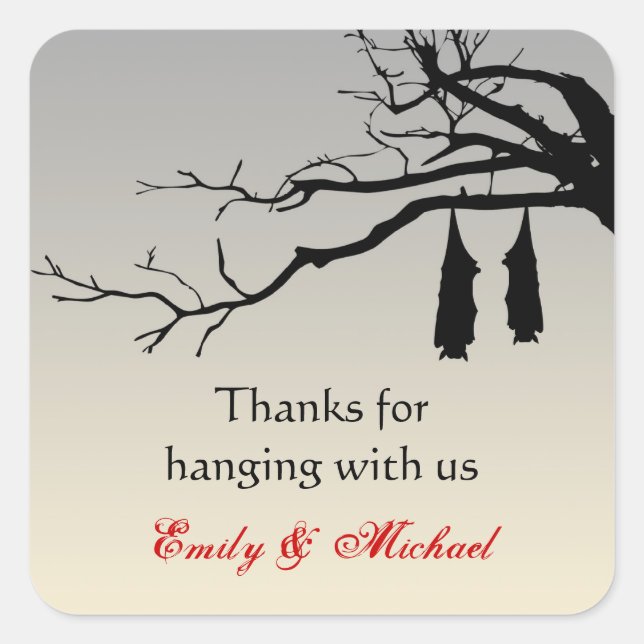 Hanging bats bare branches decay Halloween favour Square Sticker (Front)