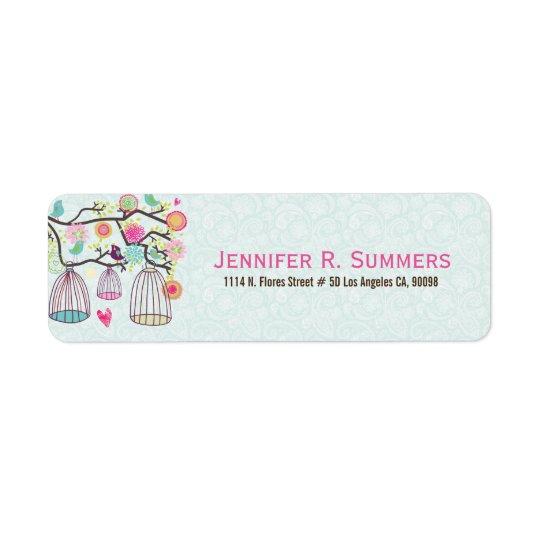 Hanging Bird Cages & Retro Flowers Bridal Shower 2 Return Address Label