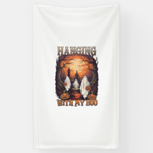 Hanging Boo Halloween Ghosts Pumpkins Full Moon_1 Banner