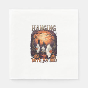 Hanging Boo Halloween Ghosts Pumpkins Full Moon_1 Napkin
