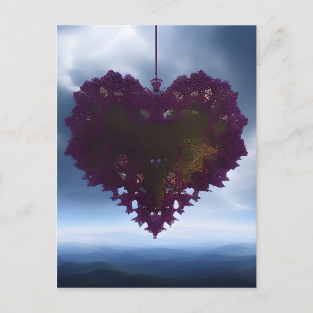Hanging By A Thread - Purple Heart & Storm Clouds Postcard (Front)